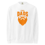 White long-sleeve shirt with orange beard graphic and text 'Cool Dads Have Beards' on a white background