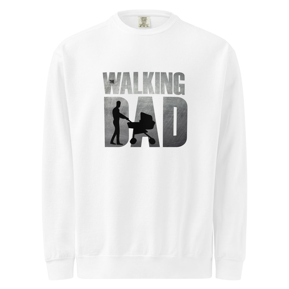 Comfort Colors 1566 white sweatshirt with 'The Walking Dad' graphic design on a white background