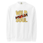 White sweatshirt with 'Wild Soul' design featuring a tiger face on a white background