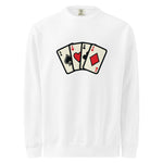 White long-sleeve shirt with playing card design on a white background