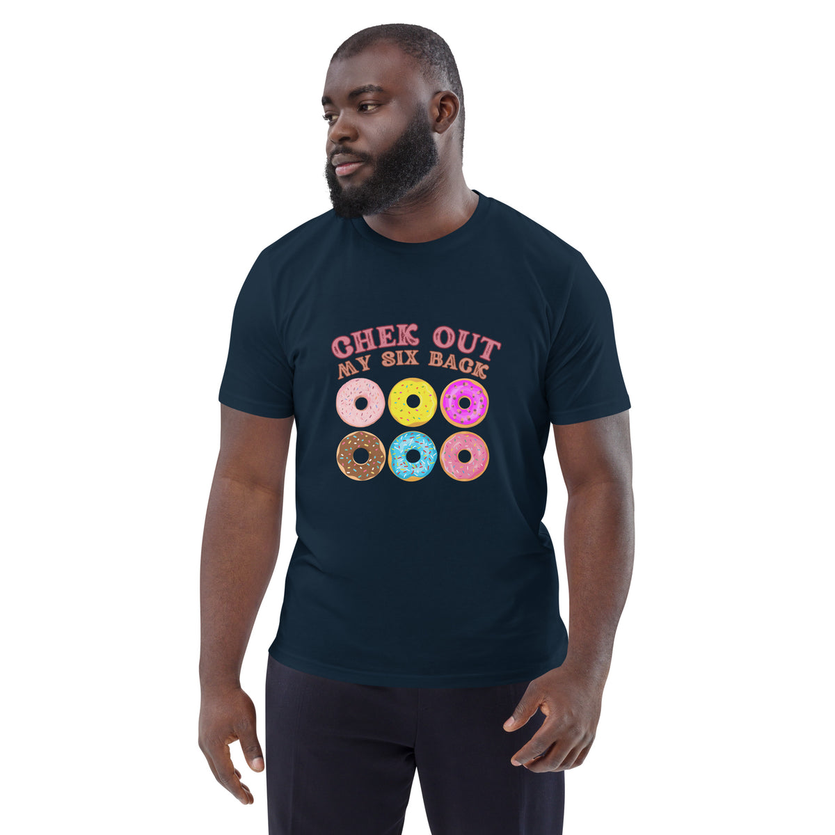Man wearing a navy blue t-shirt with 'GHANA RUNS IN MY VEINS' text on a white background
