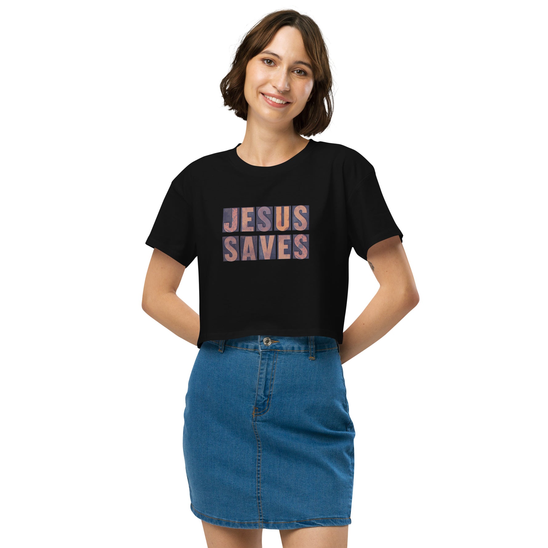 Vintage Jesus Saves Crop Tee for Women