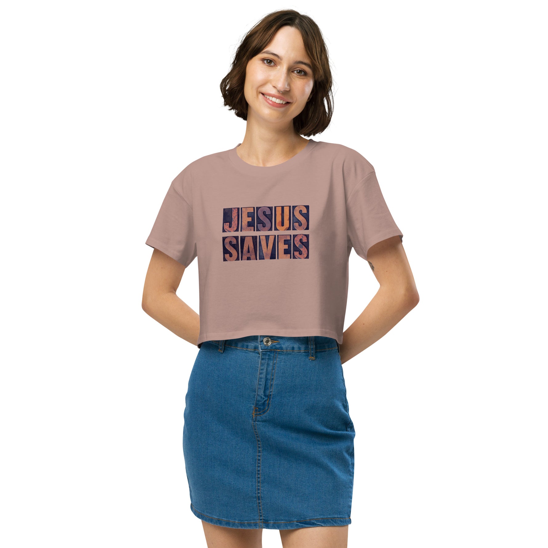Vintage Jesus Saves Crop Tee for Women