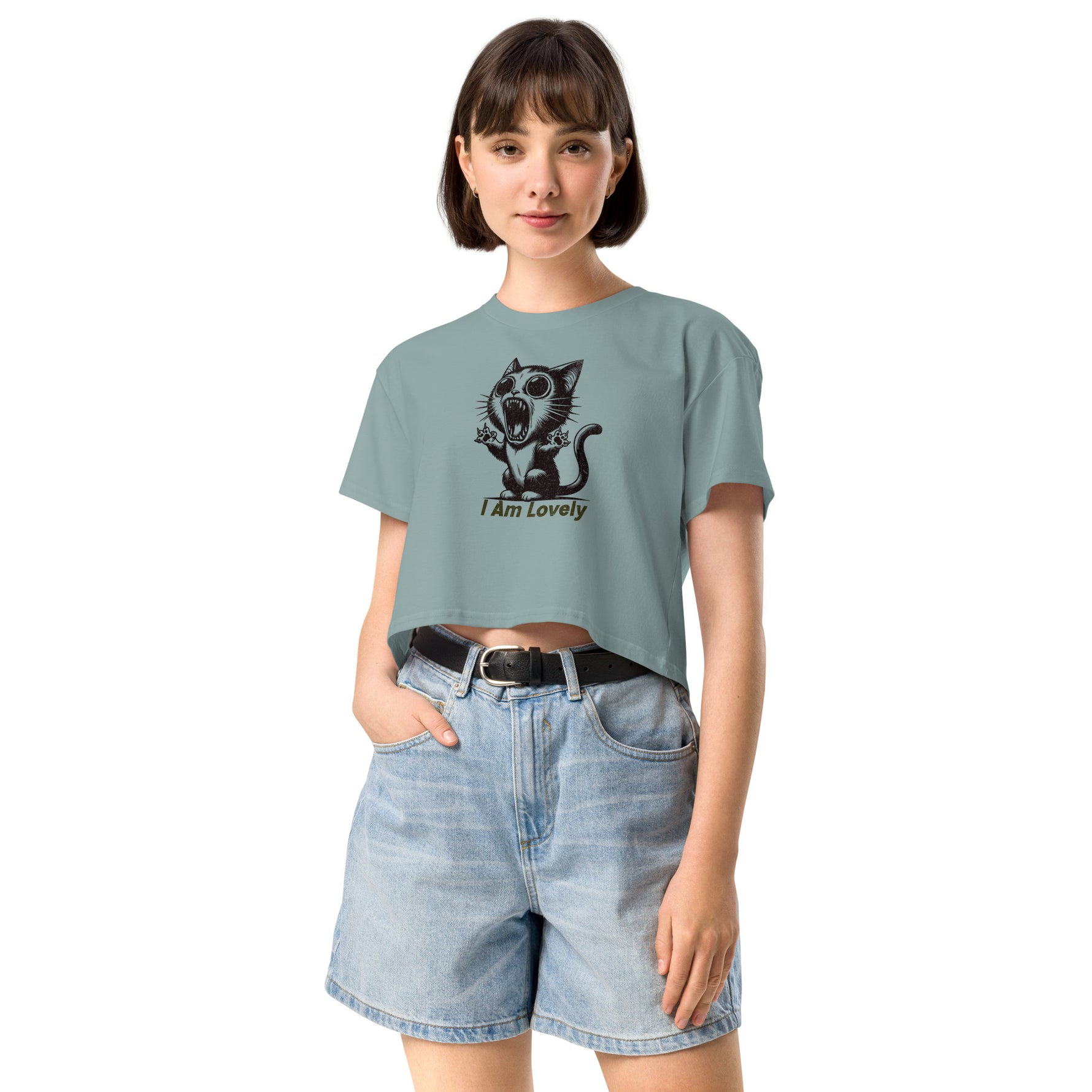 I Am Lovely Funny Cat Crop T-Shirt for Women