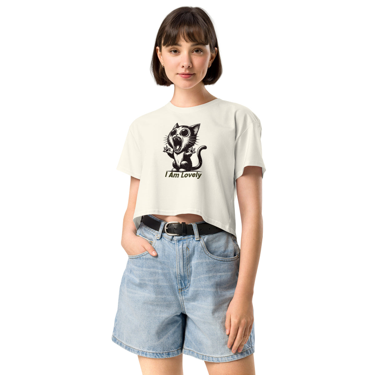 I Am Lovely Funny Cat Crop T-Shirt for Women