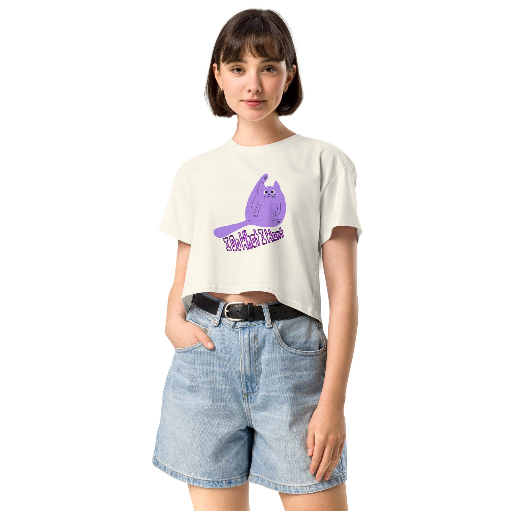 Sassy Purple Cat Women’s Cropped T-Shirt