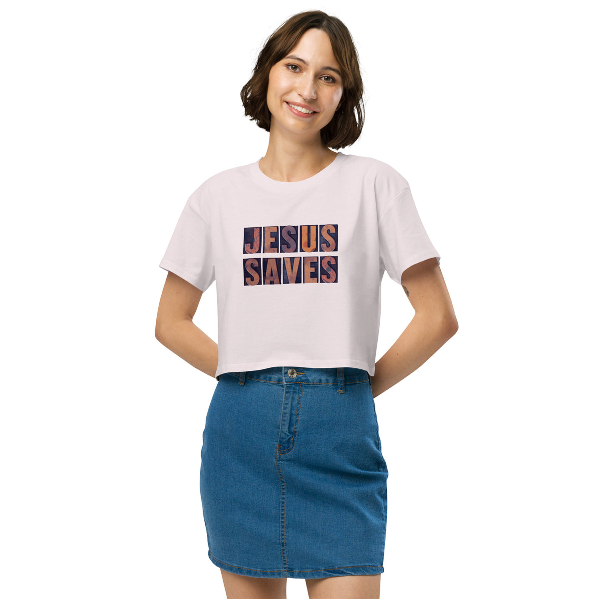 Vintage Jesus Saves Crop Tee for Women