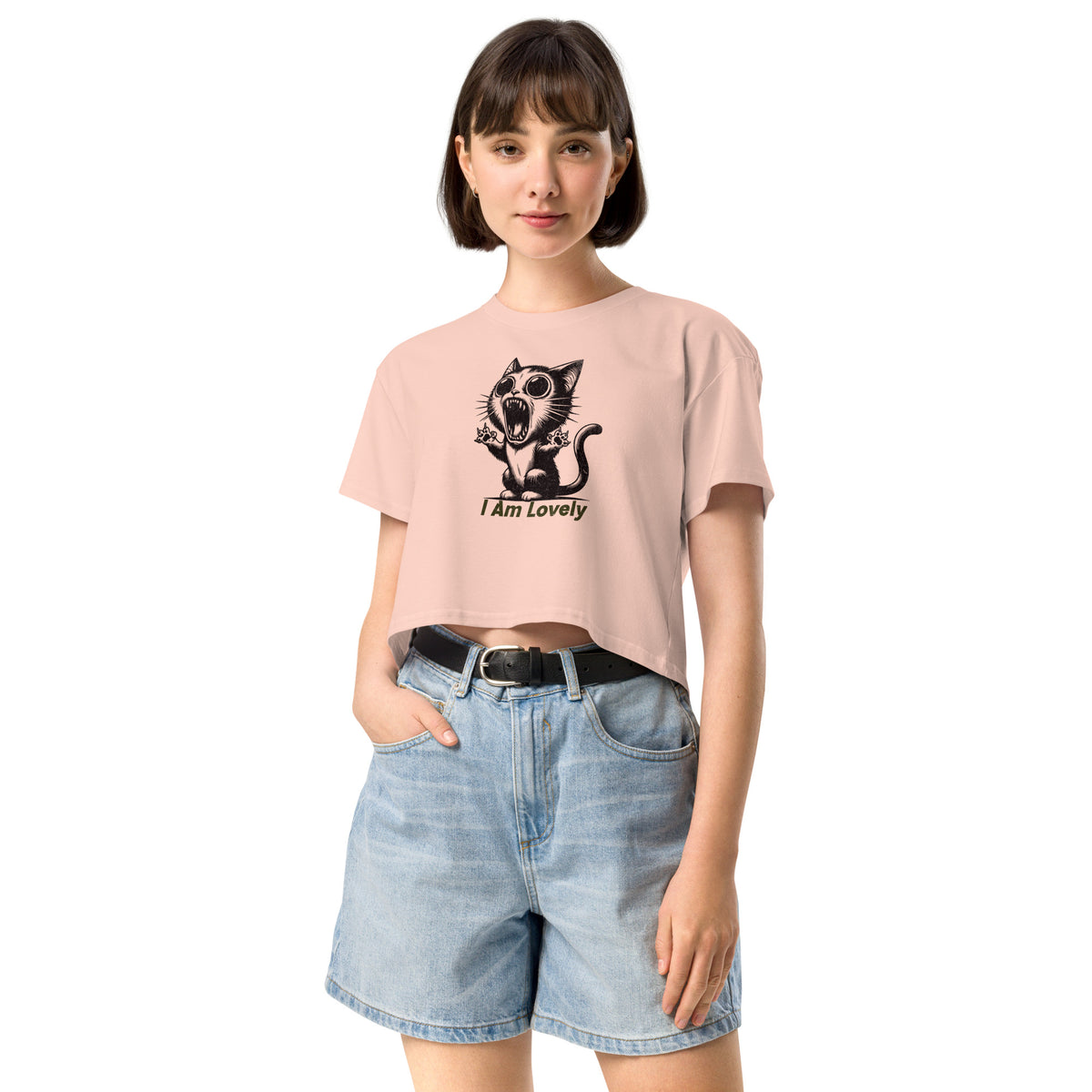 I Am Lovely Funny Cat Crop T-Shirt for Women