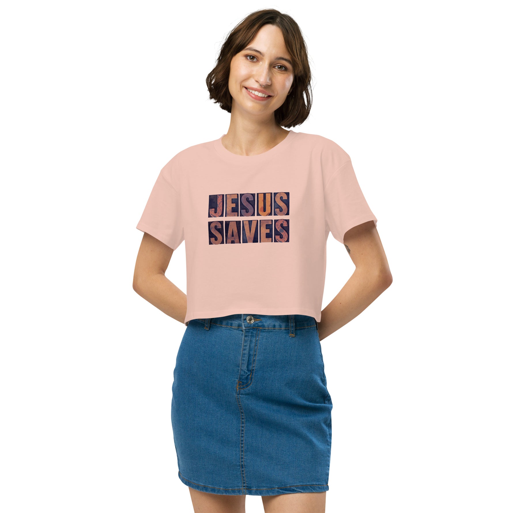 Vintage Jesus Saves Crop Tee for Women