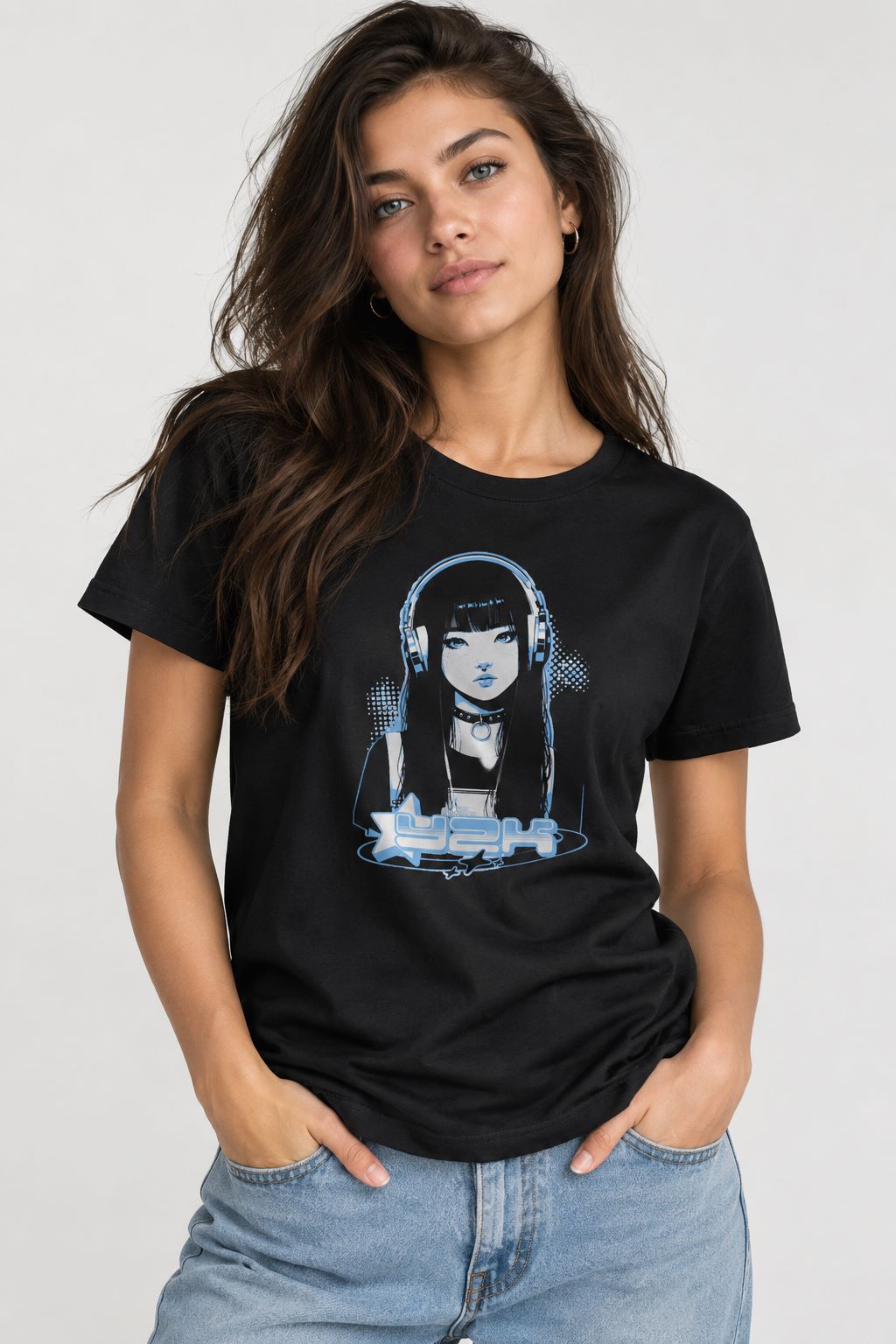 Anime DJ Girl Organic Cotton Graphic T Shirt for Women
