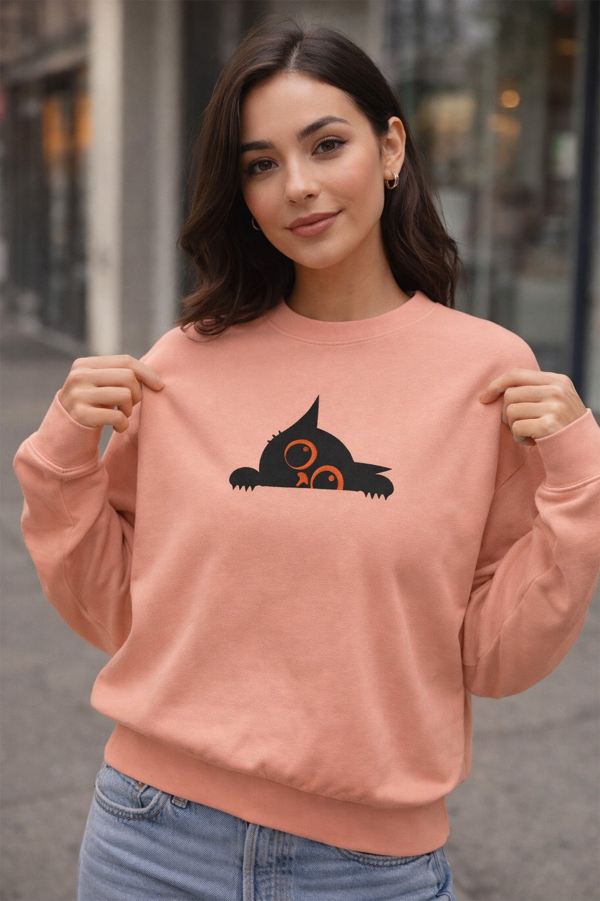 Embroidered Cute Cat Women’s Sweatshirt